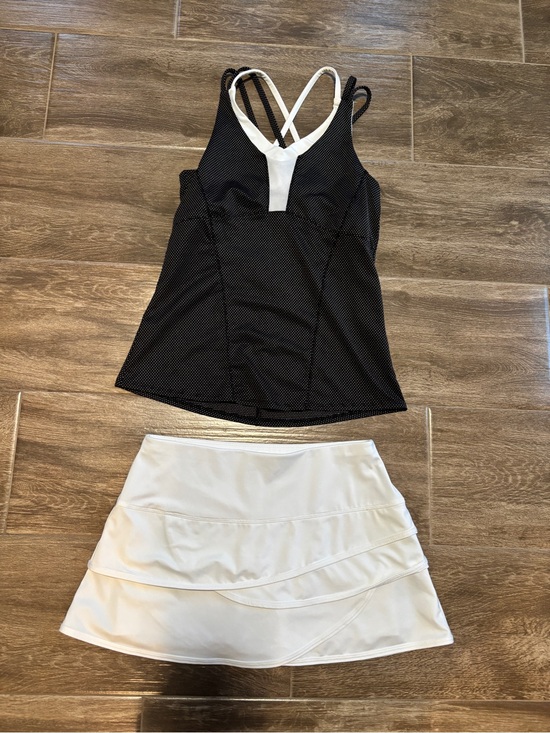 Lucky in Love Other - Lucky in Love White Sz S Activewear Set RUFFLED Bottom & Polka Dot Tank Tennis
